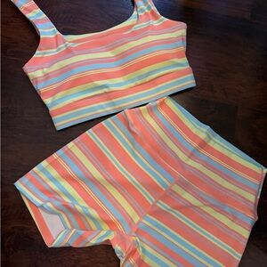 Fancy D - Striped Pastel Sorbet Flexion Set - Crop Top & High-Waist Shorts